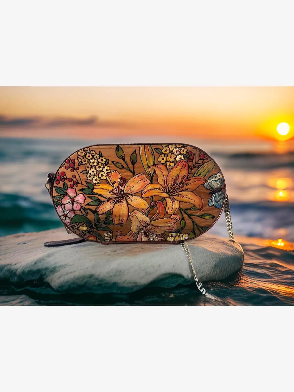 Hand Painted on wood Purse Sling Bag, 