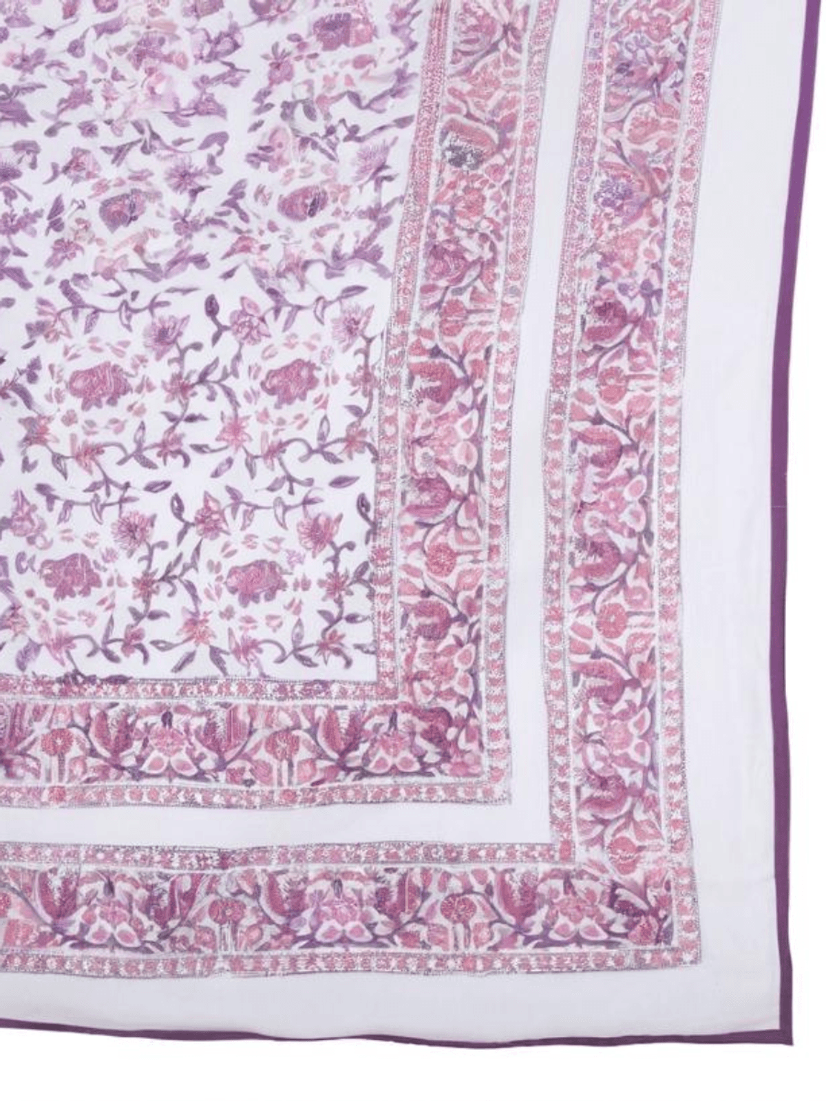 Hand Block printed Cotton Mulmul Double Dohar Pink Floral Net
