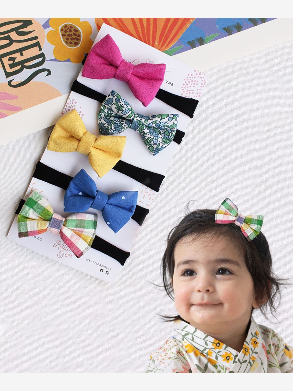 Colorful Mini Super Soft Nylon Bows For Babies - Horizon Pack of 5