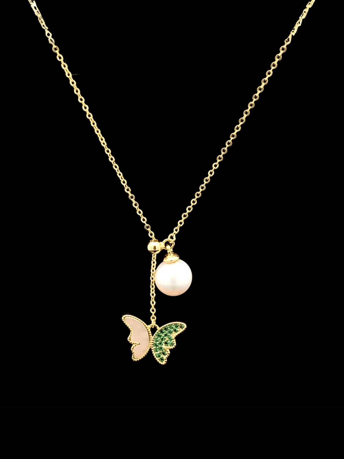 Green Butterfly Pearl Drop Pendant Chain