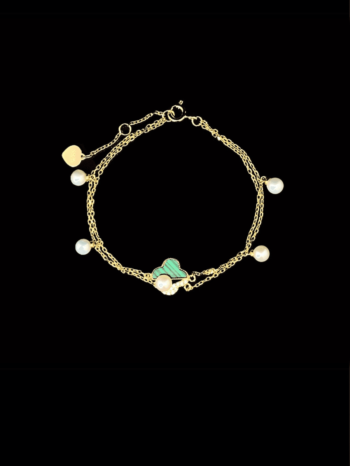 Malachite Zircon Clover Charm Bracelet