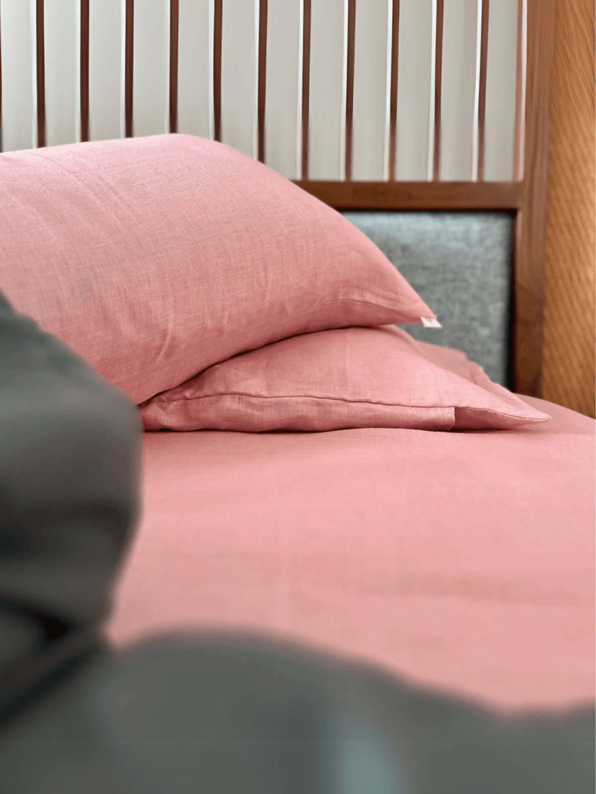 King Size Pastel Pink Hemp Bedsheet Set - Bhinasaar