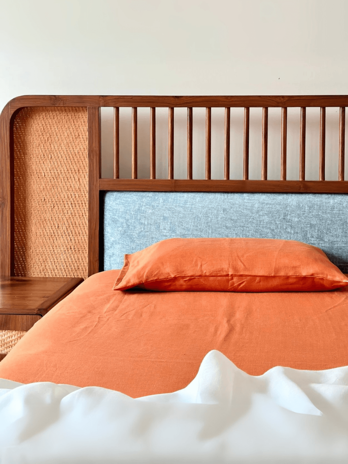Rust Orange Hemp Bedsheet Set | Herringbone Weave - Sawera