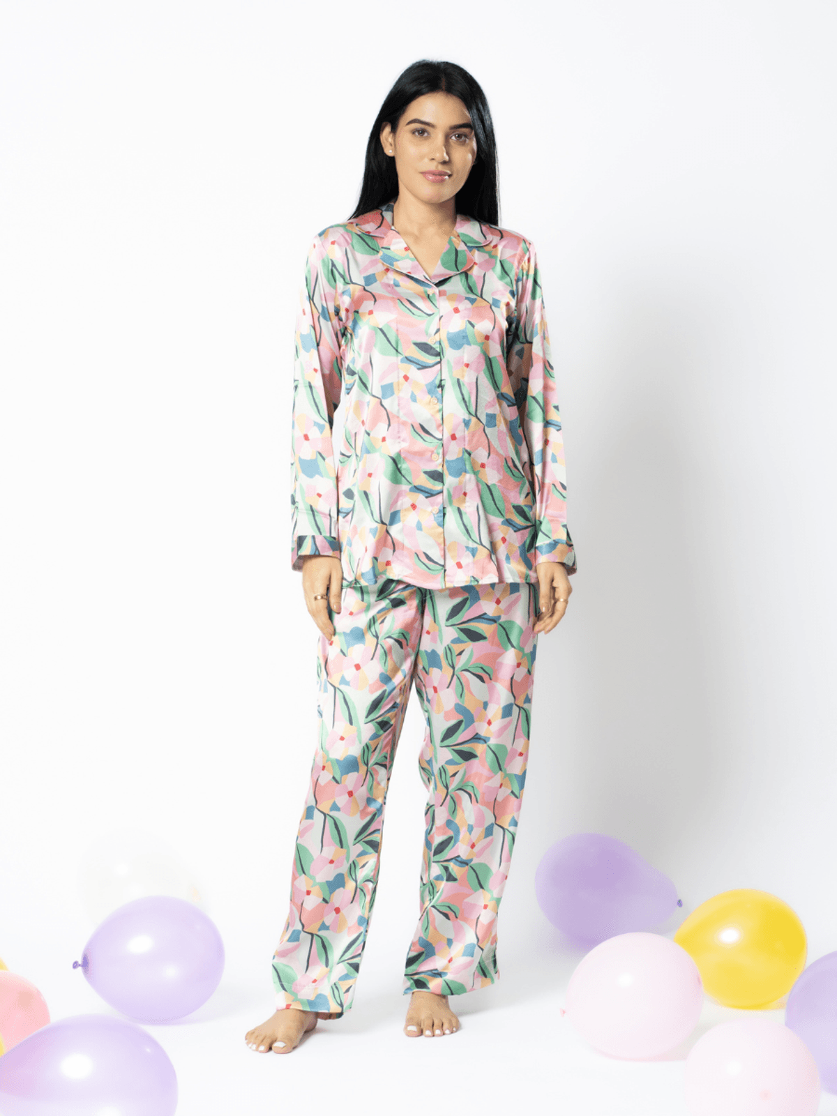 Bedgasm Sleepwear Blooming Dreams Satin Nightwear Pyjama Set