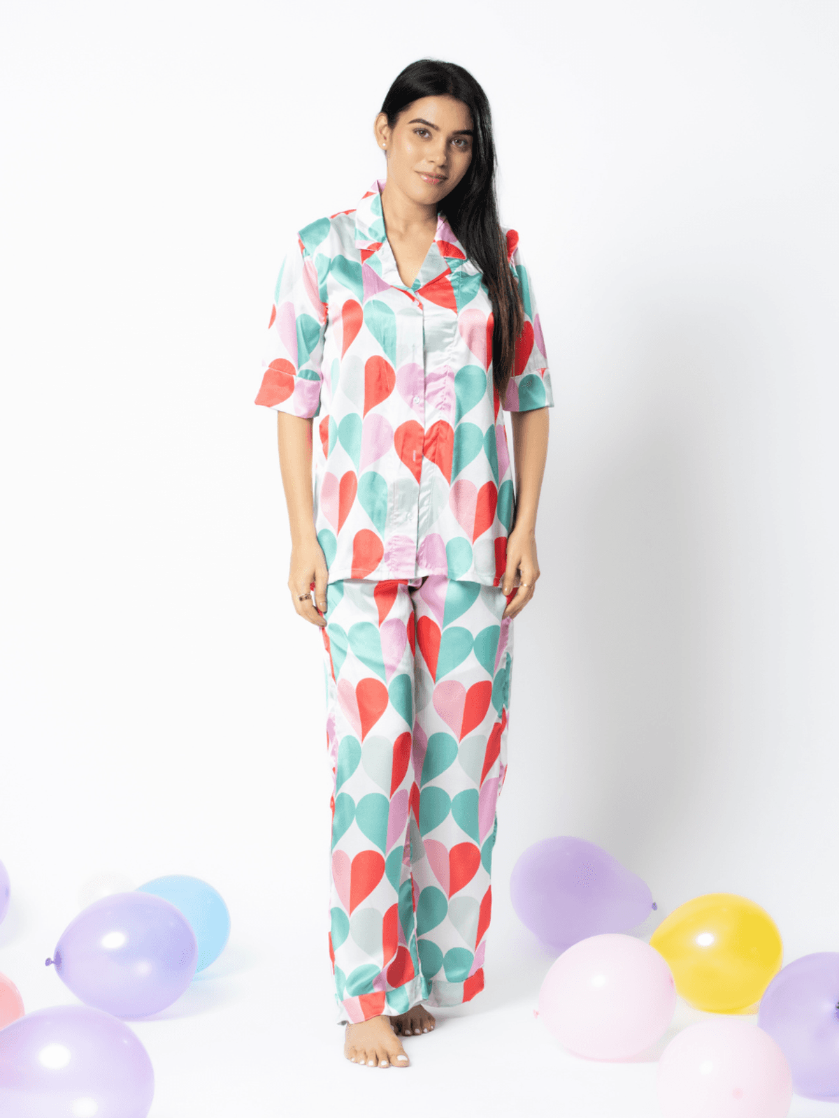 Bedgasm Sleepwear Heart's Delight Satin Nightwear Pajamas Set