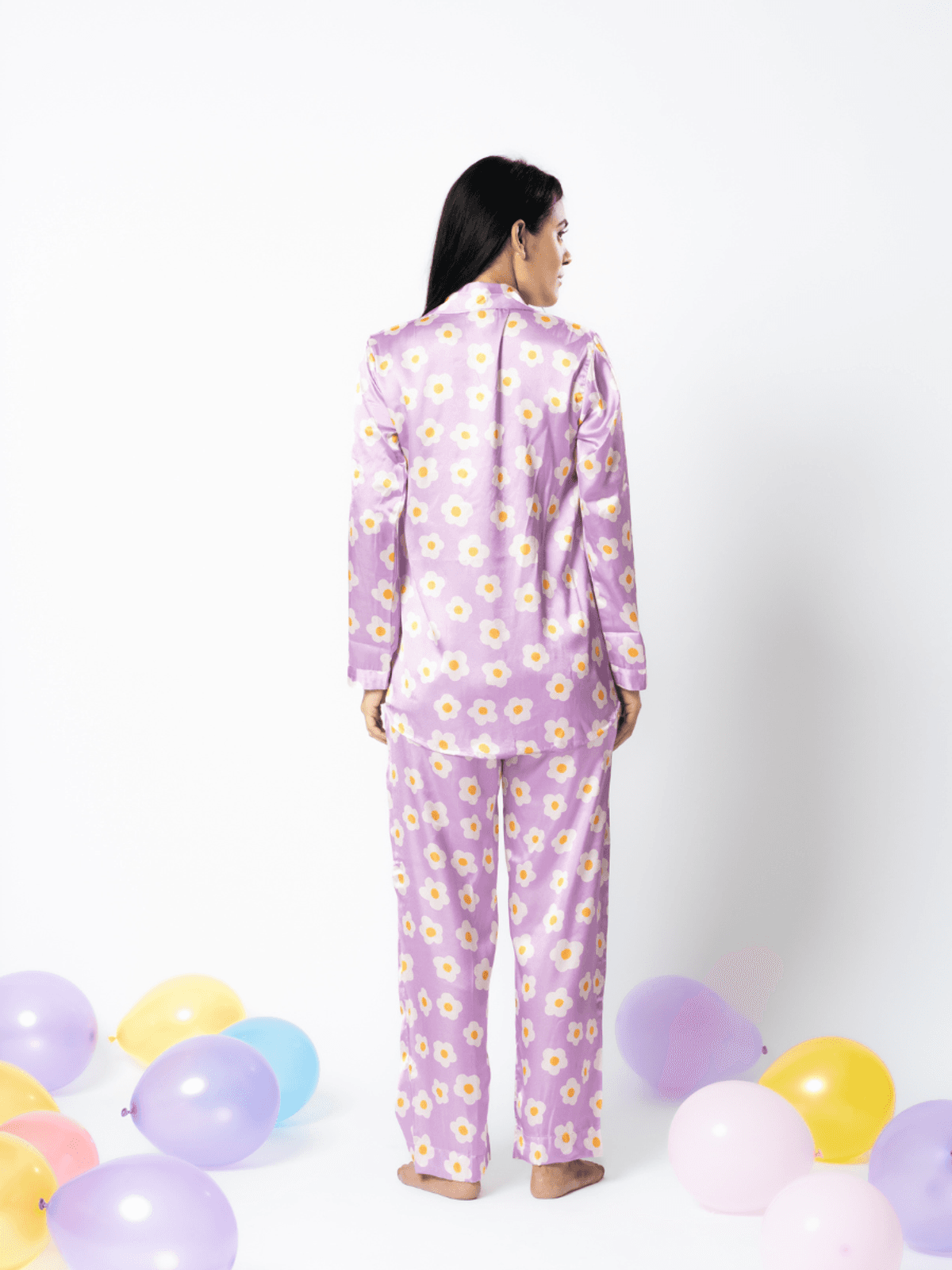 Bedgasm Sleepwear Purple Meadow Satin Nightwear Pajamas Set
