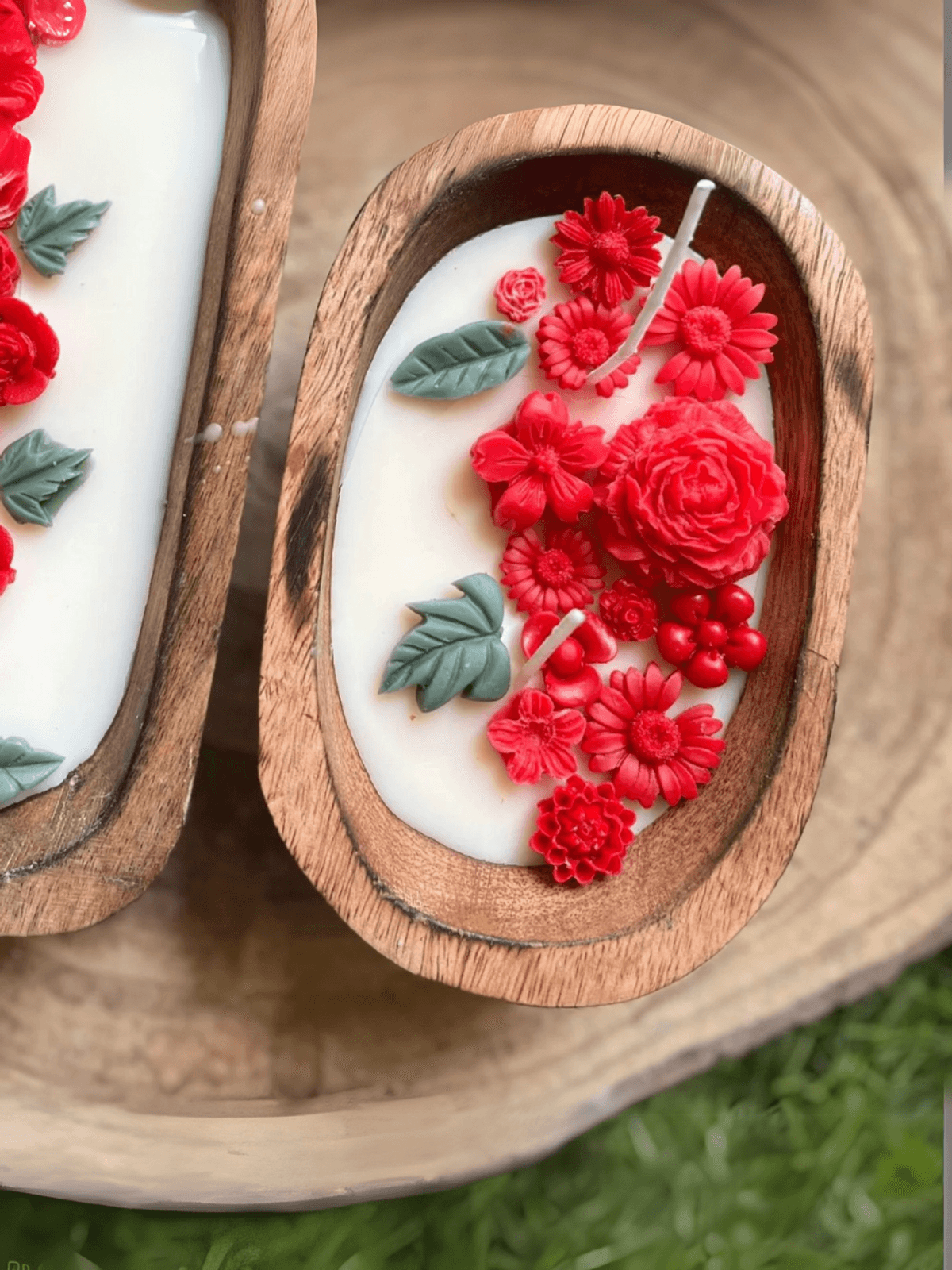 Hand-poured Soy Candles in Wooden Tub - New red- Floral blend