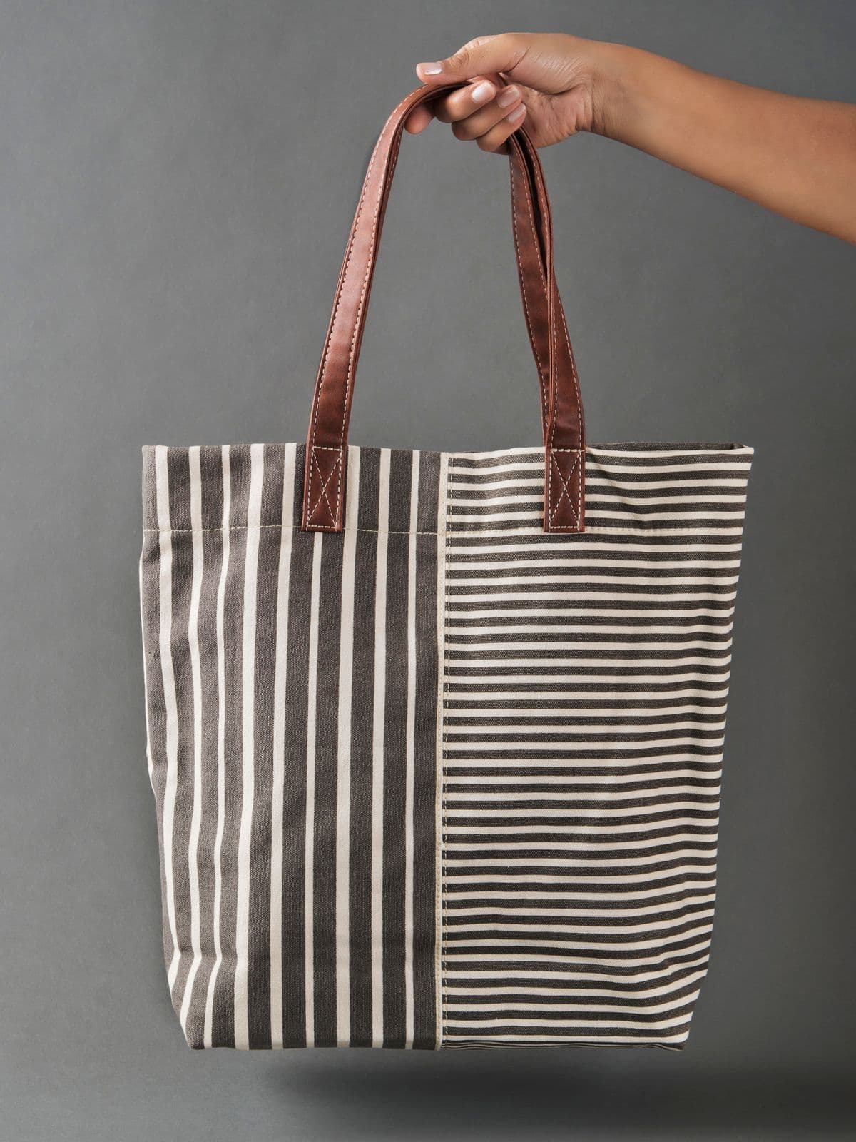 Retro Stripe Women Cotton Canvas Tote Bag 