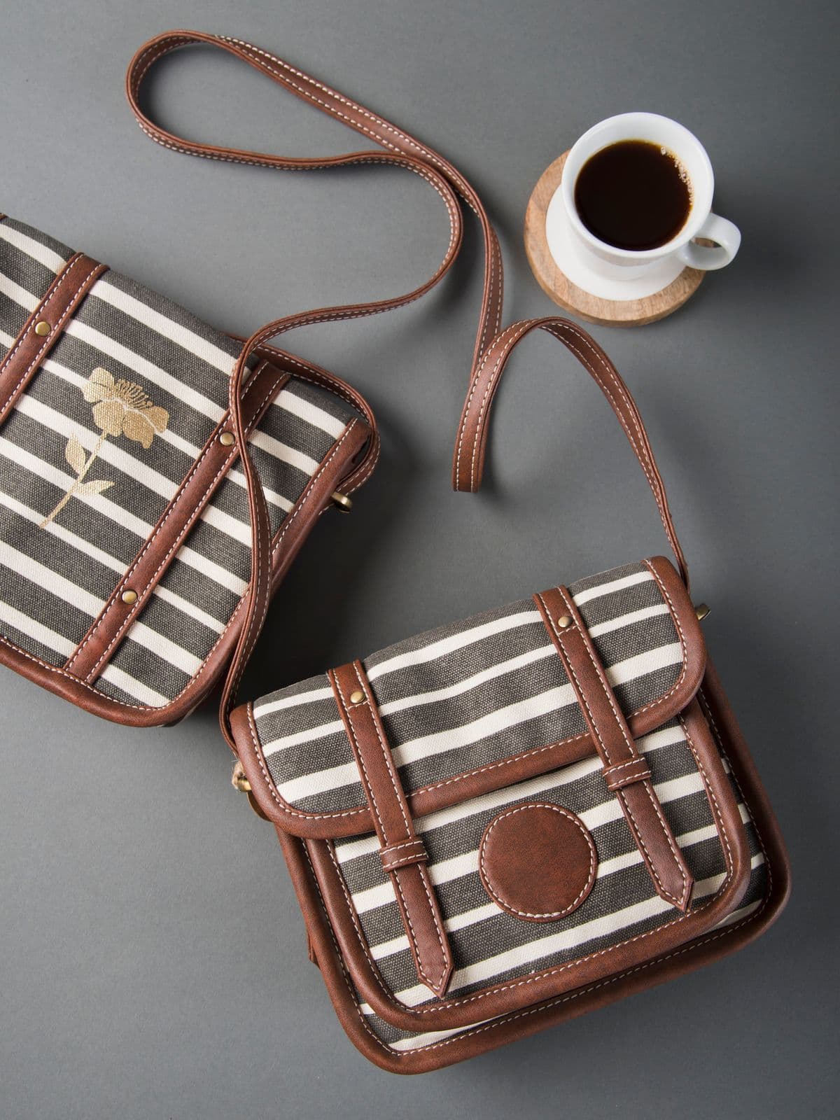 Retro Stripe Cotton Canvas Cross body Bag