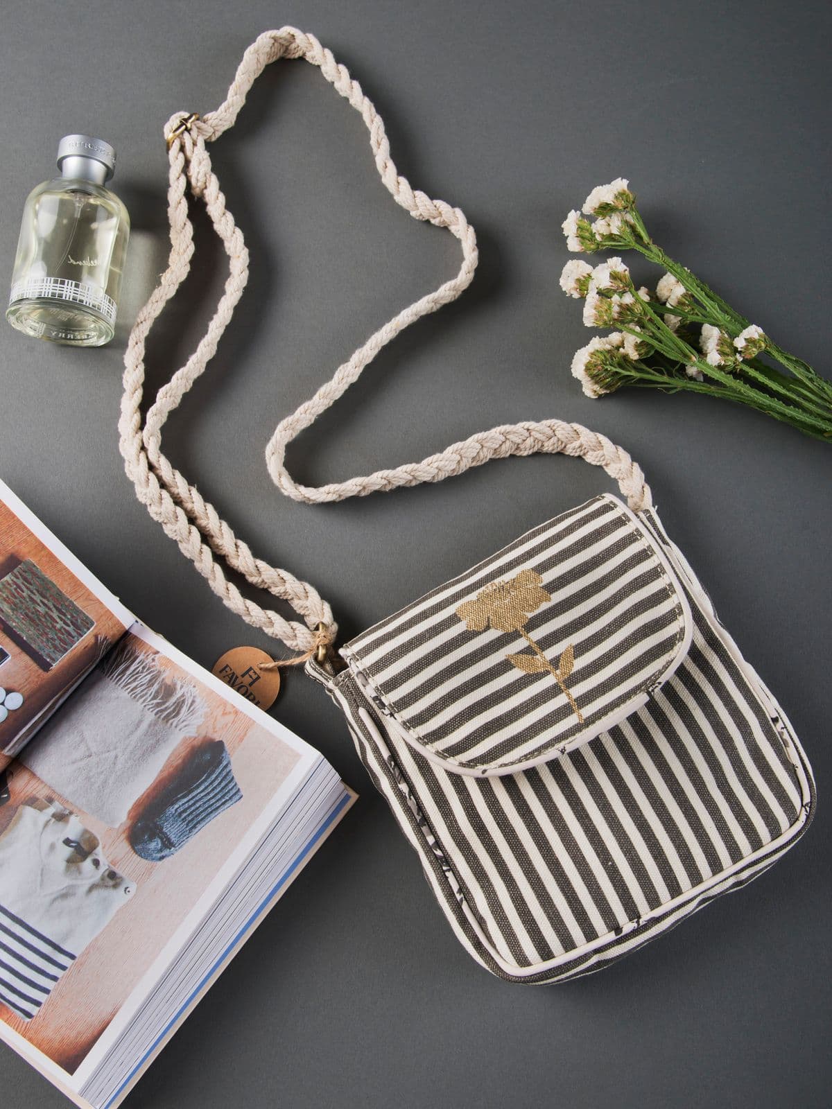 Retro Stripe Cotton Canvas Sling Bag