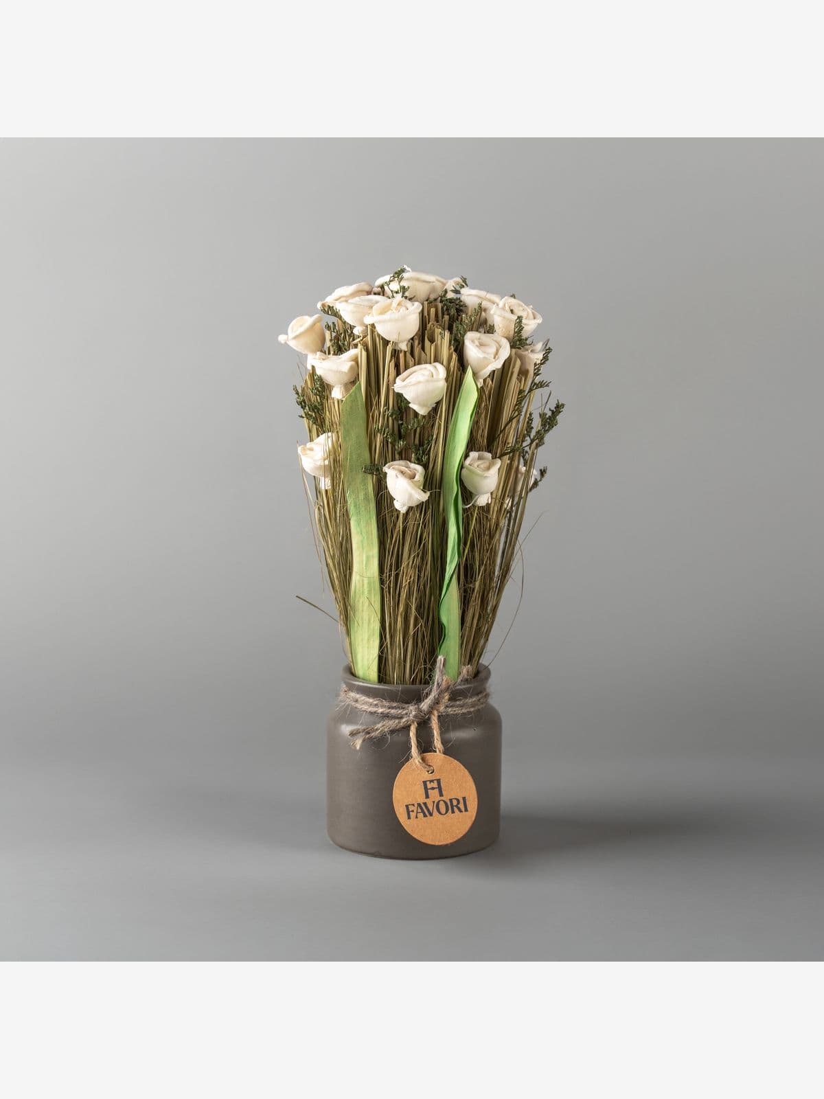 Serene Blooms - Dry White Rose Floral Arrangement in Ceramic pot