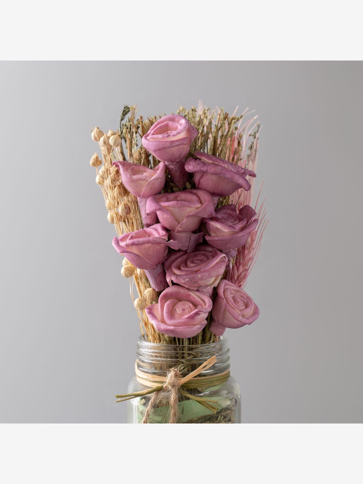 Rosy Reverie - Dry Mix Floral Arrangement in Glass Vase
