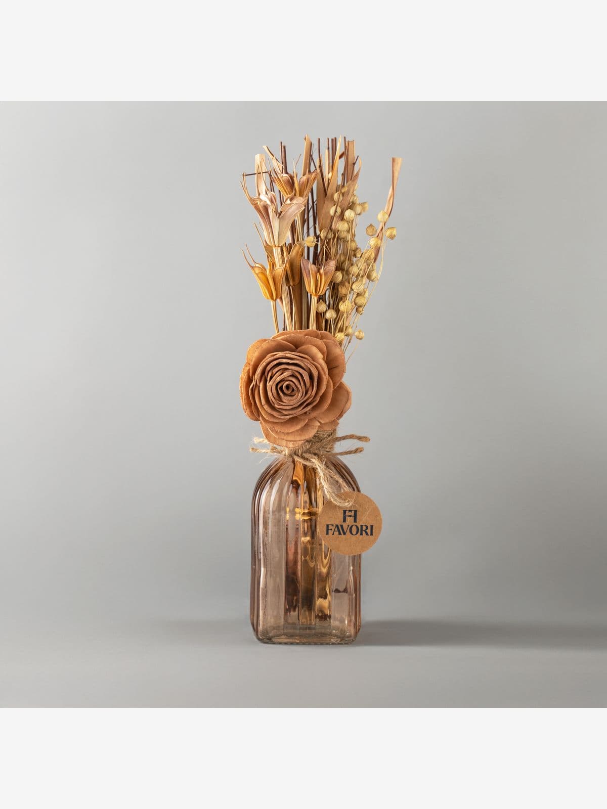 Autumn Ember - Dry Mix Floral Arrangement in Fluted Glass Vase