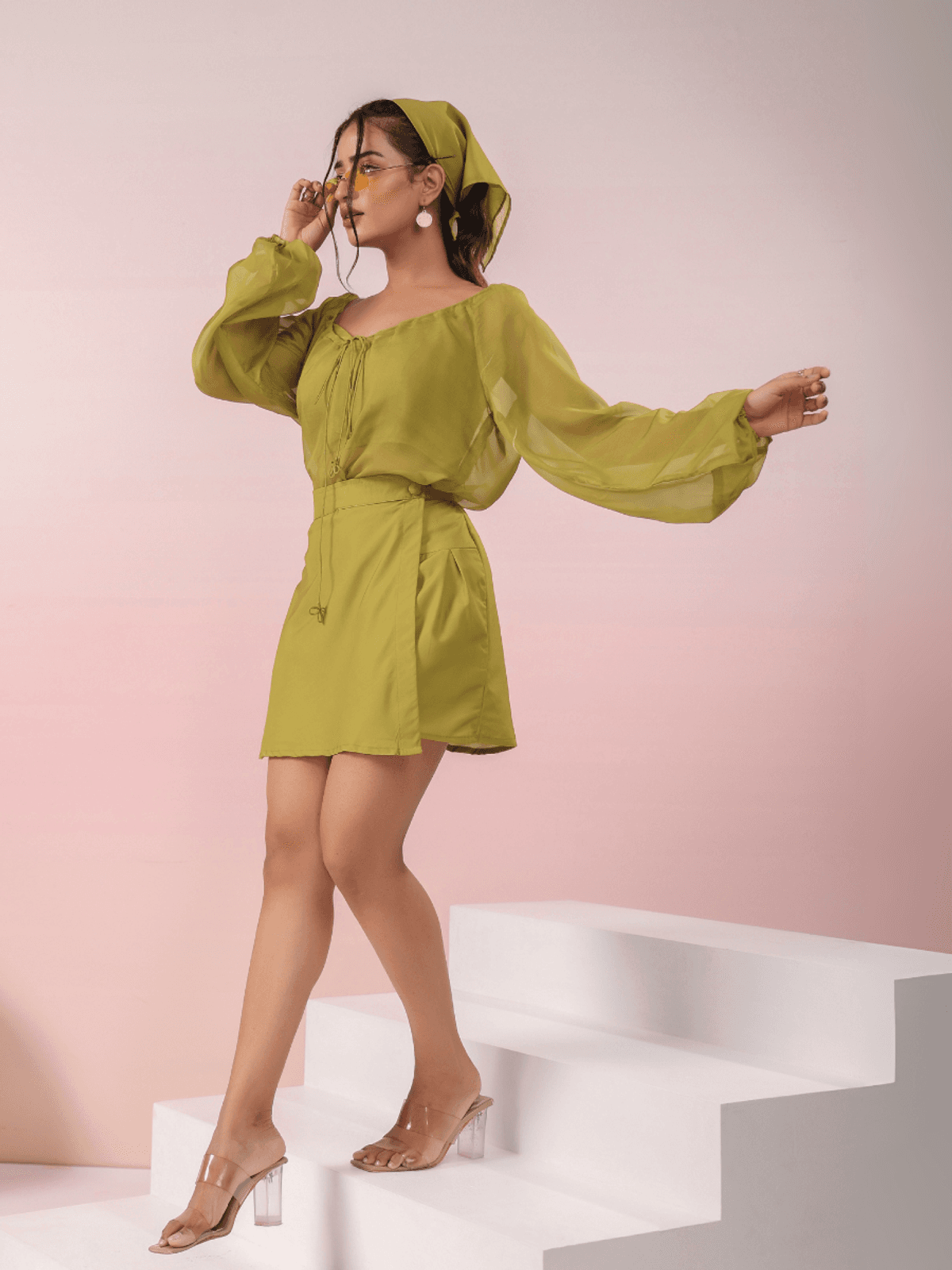 PEAR GREEN TOP AND SKIRT SET
