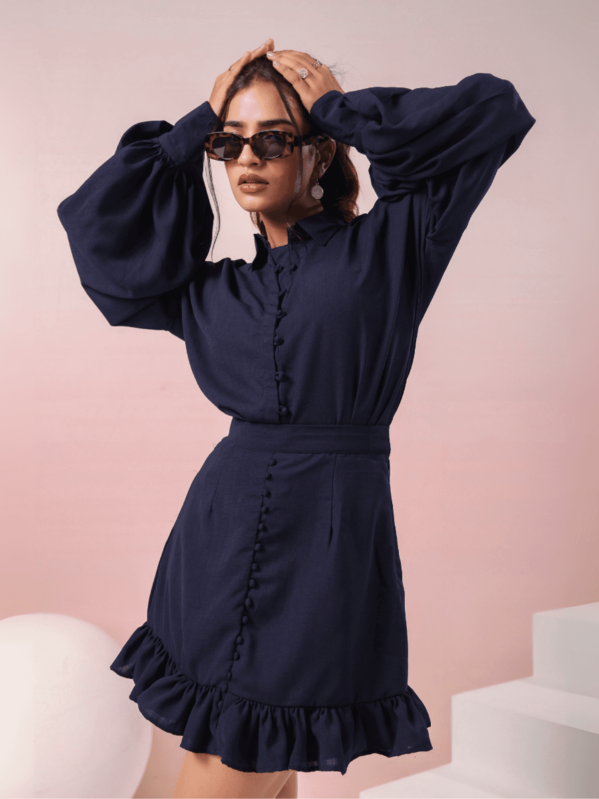 NAVY BLUE SHIRT AND SKIRT SET