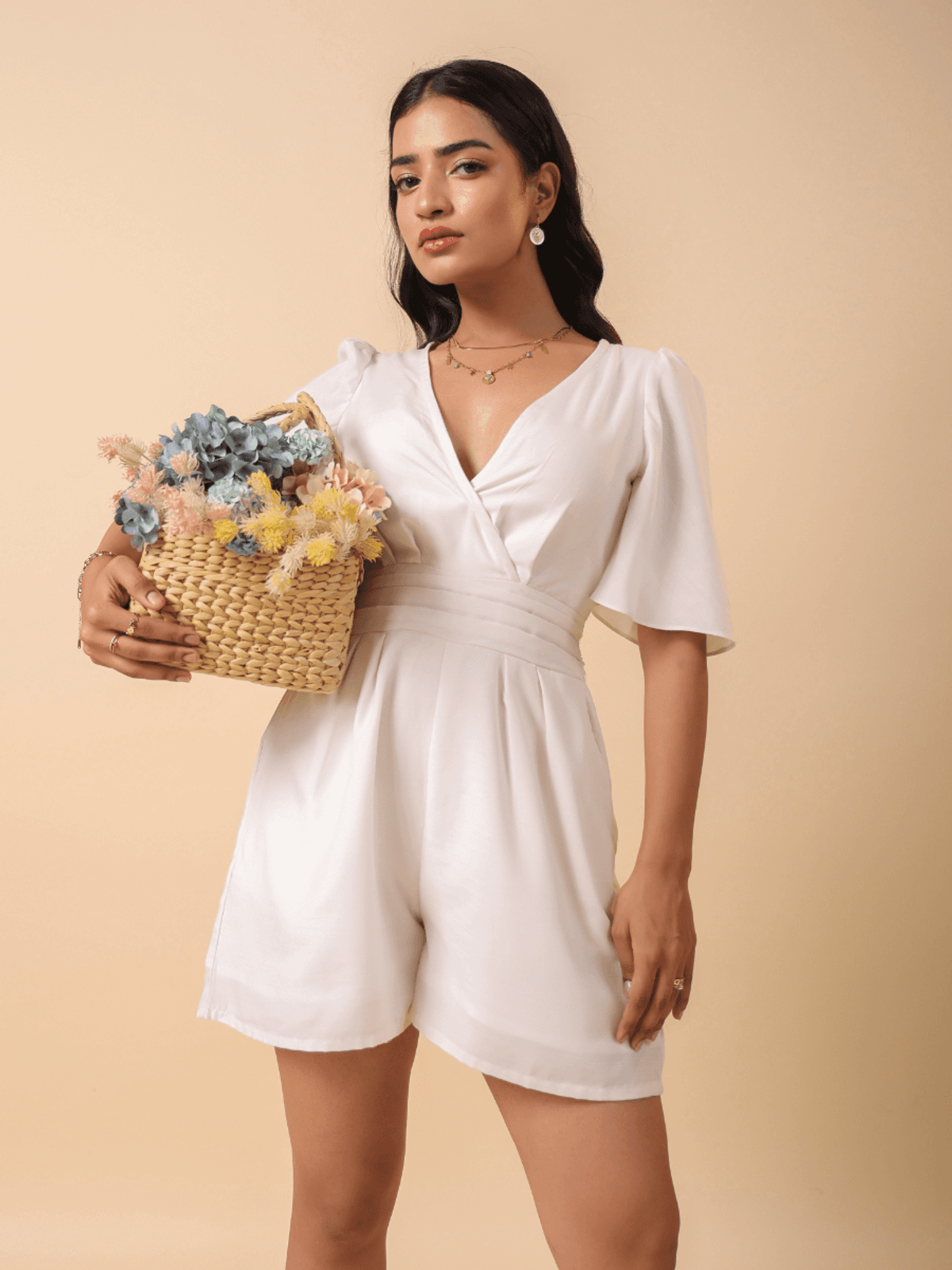 IVORY V-NECK PLAYSUIT