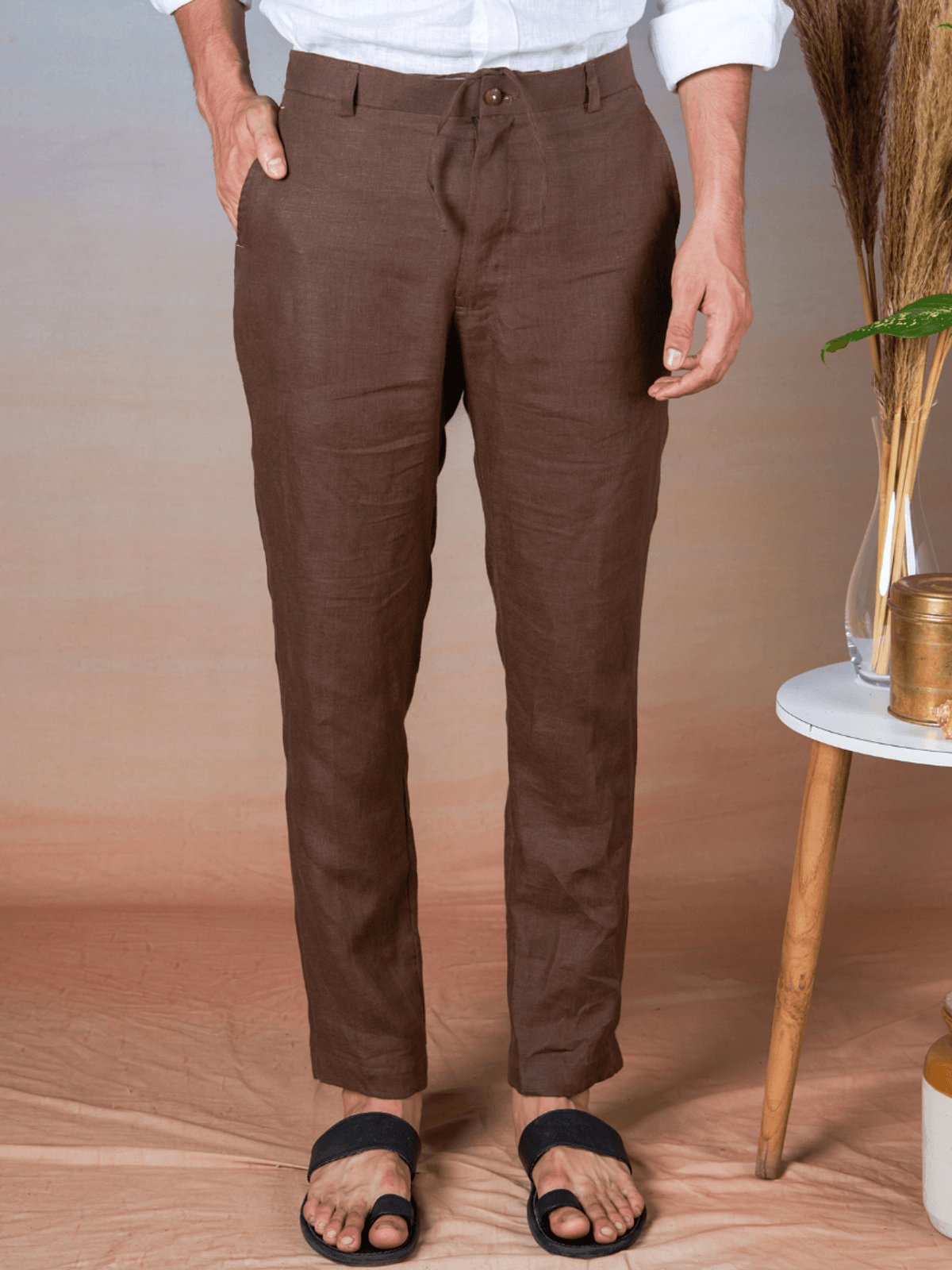 BROWN - LINEN EASY PANT