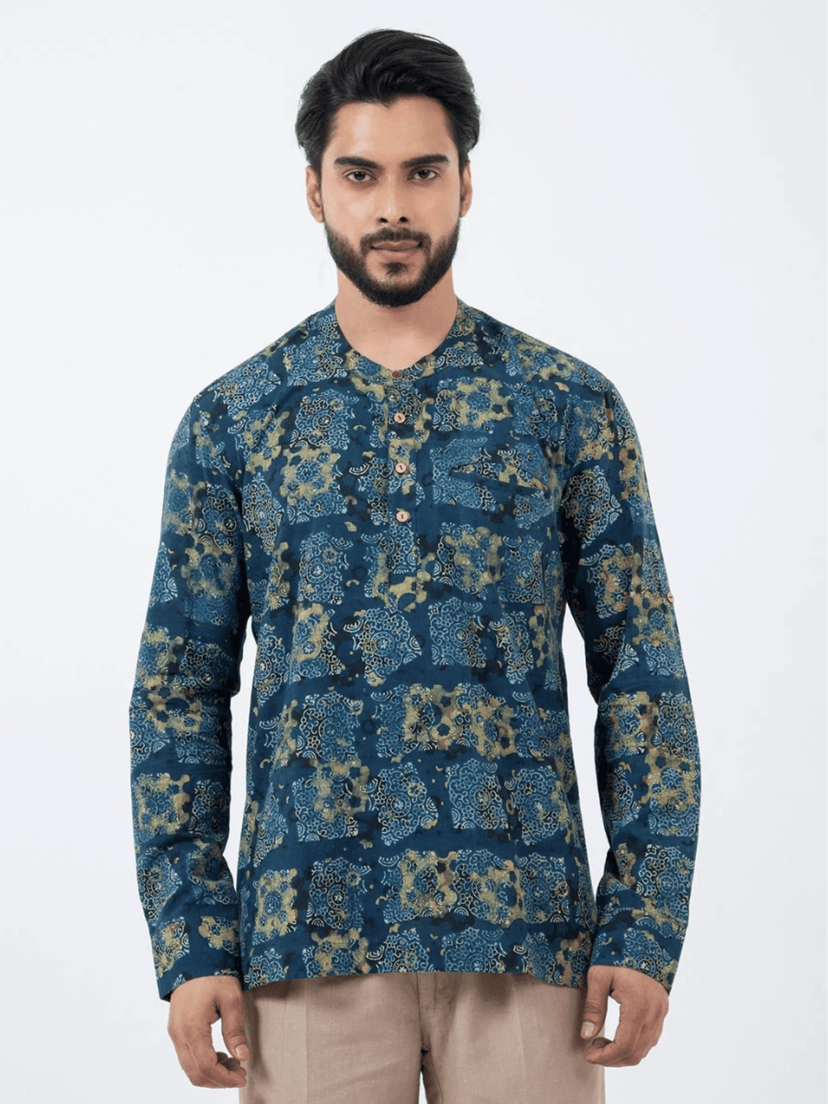 Inkriti Block printed Classic Half Seagreen Popover Shirt