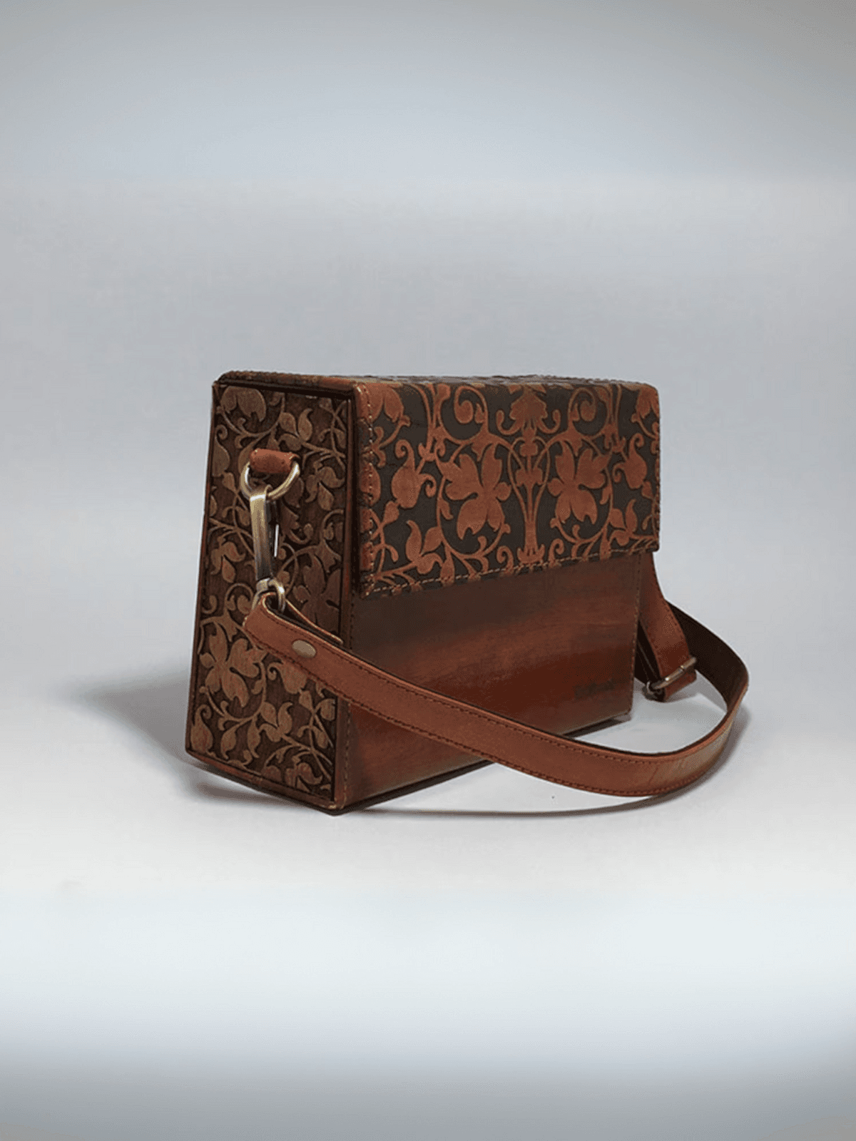carved wood and leather Handmade Designer Crossbody Bags 