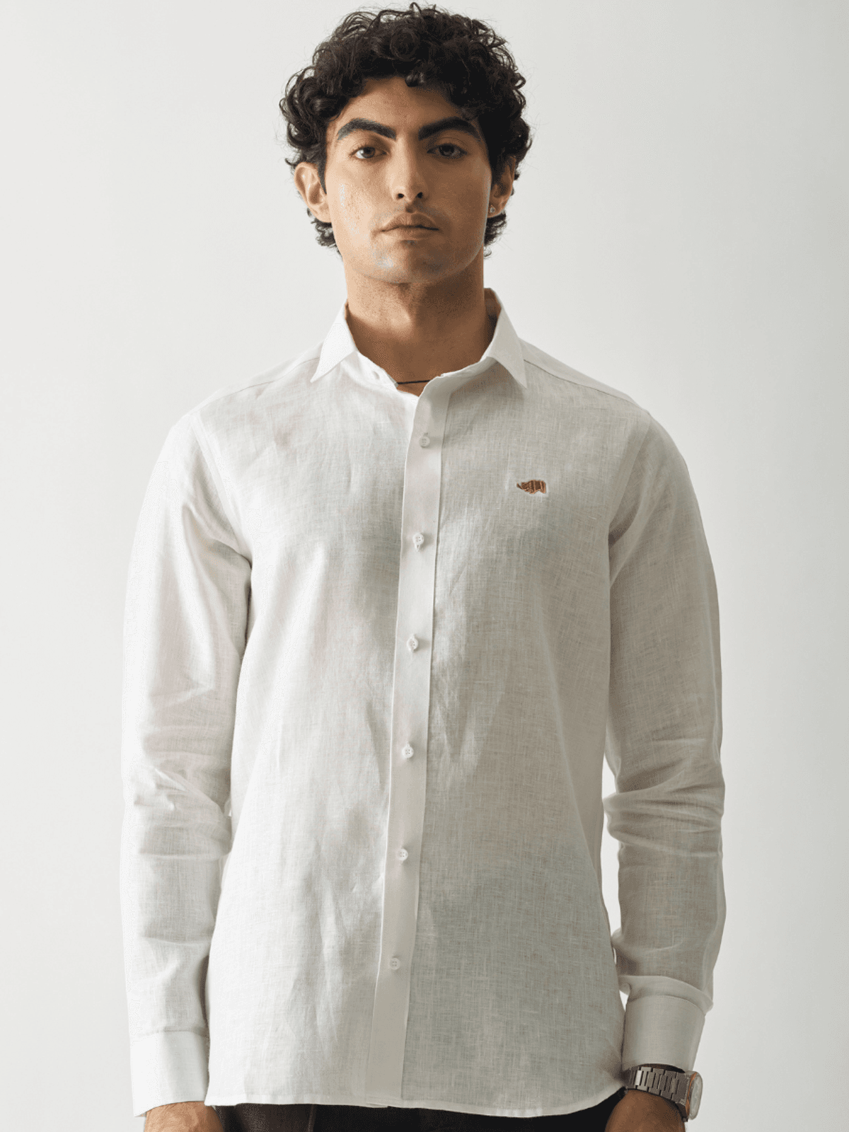 WHITE - ROZZANA FULL SLEEVE PURE LINEN SHIRT