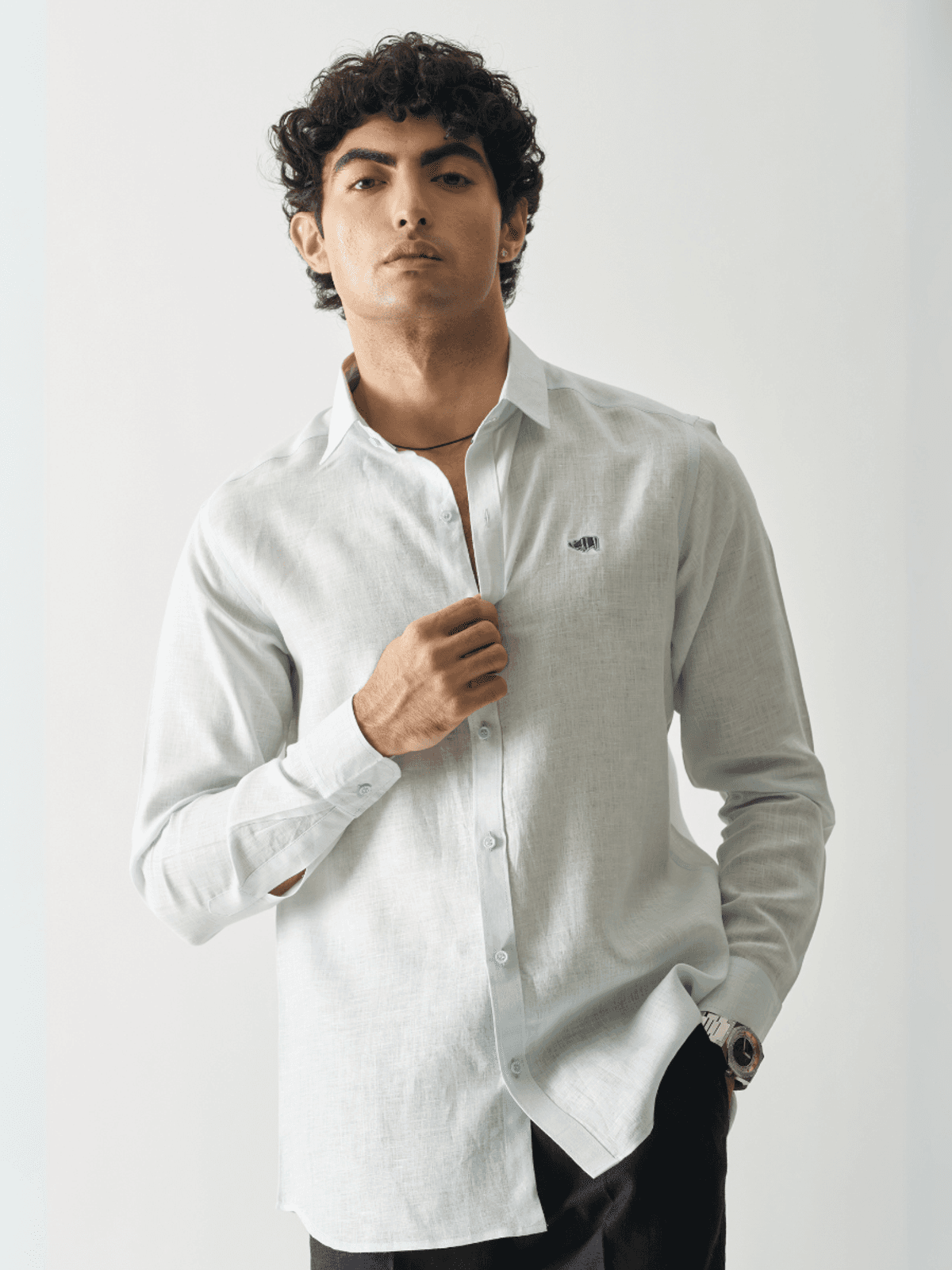 ICE BLUE - ROZZANA FULL SLEEVE PURE LINEN SHIRT