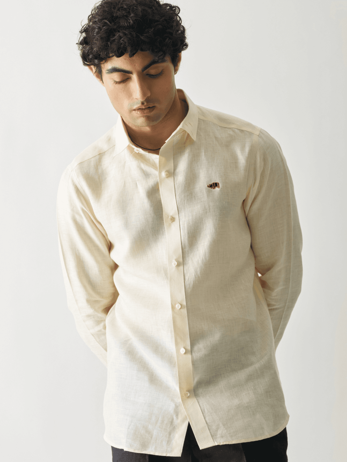 CREAM - ROZZANA FULL SLEEVE PURE LINEN SHIRT