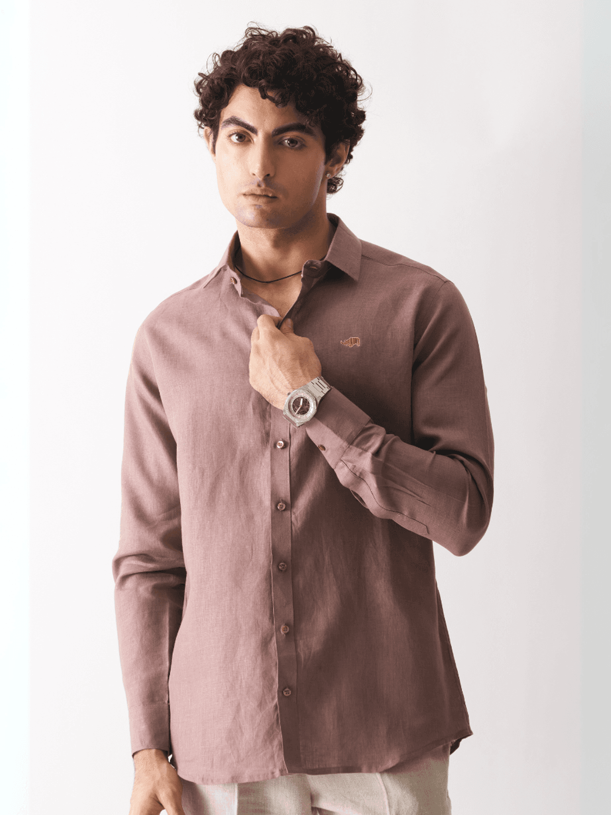 COFFEE - ROZZANA FULL SLEEVE PURE LINEN SHIRT