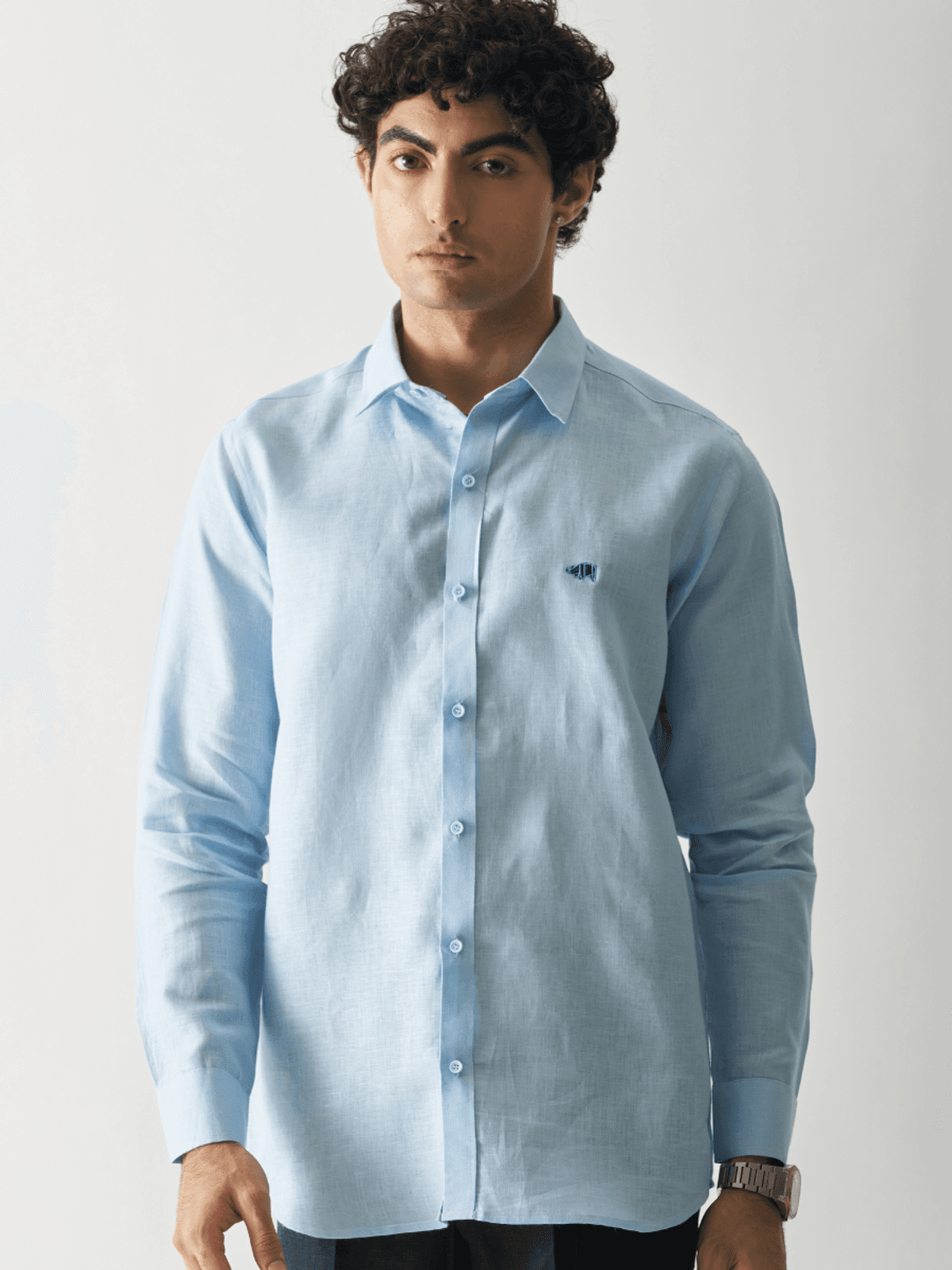 BLISSFUL BLUE - ROZZANA FULL SLEEVE PURE LINEN SHIRT