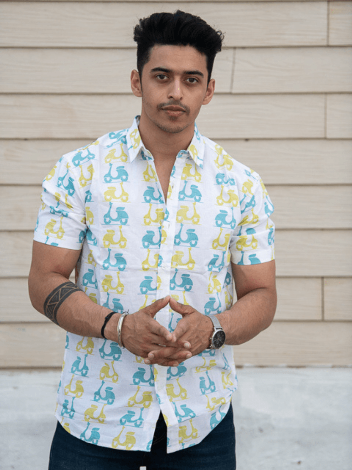 Scoot-O-Licious Yellow Blue Relaxed Fit Short Sleeve Shirt