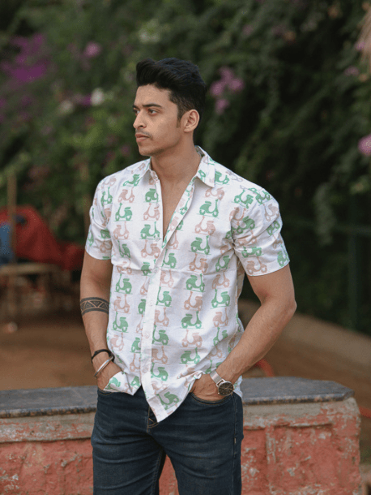 Scoot-o-licious Green Pink Relaxed Fit Short Sleeve Shirt