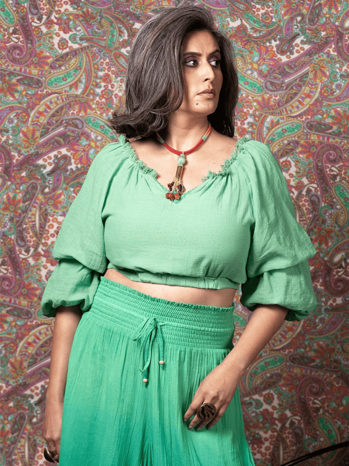 Island Girl Ballooned Sleeve Crop top