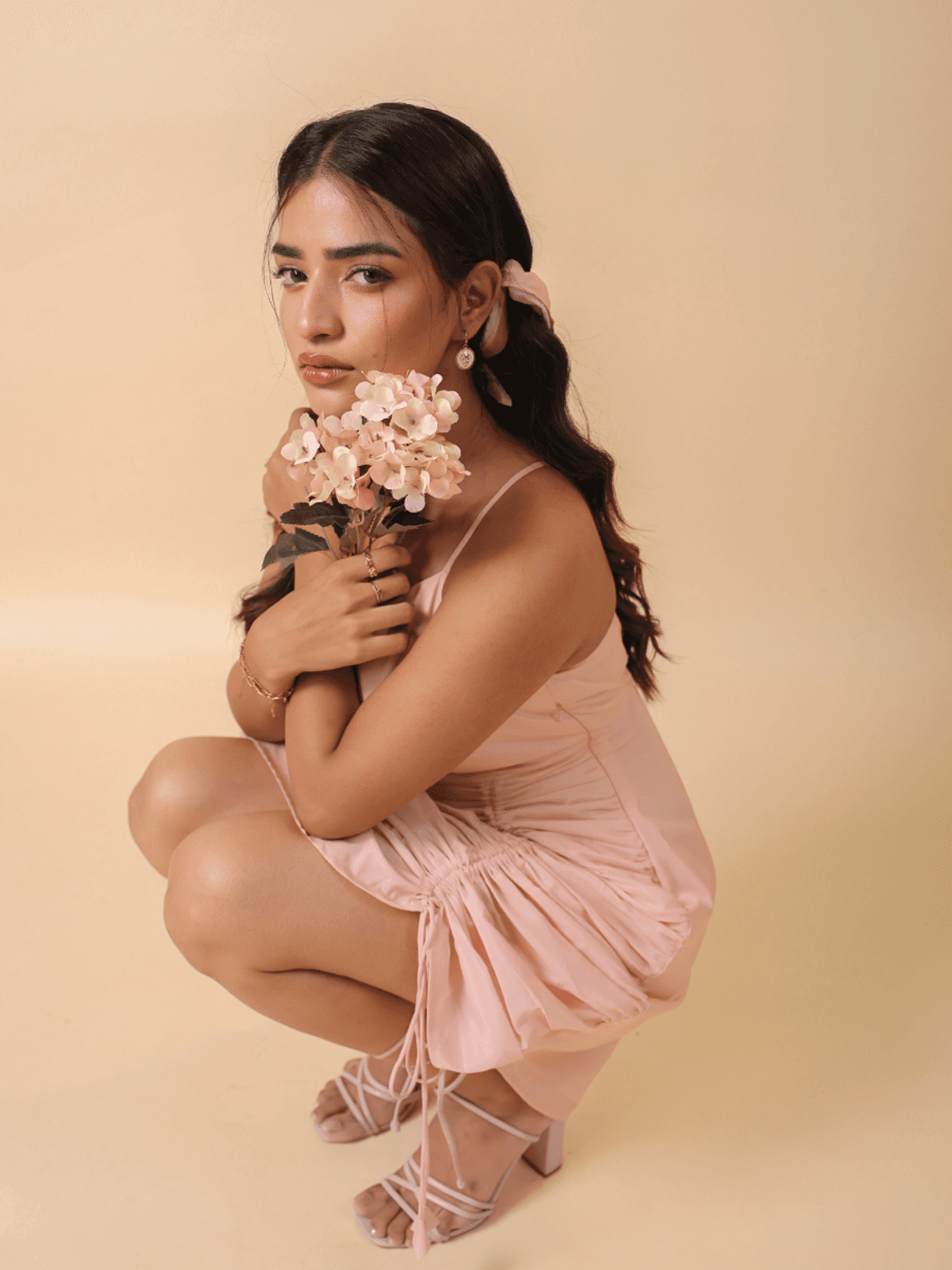PEACH COWL NECK SHORT DRESS