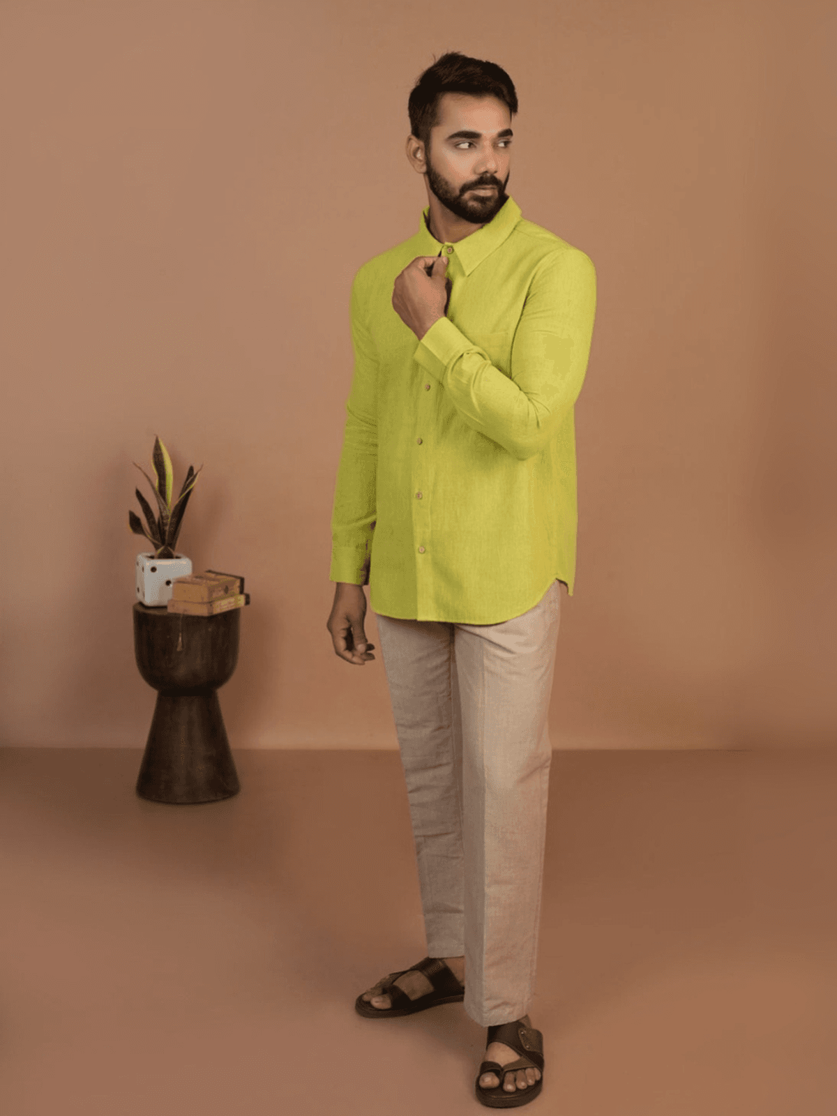 Inkriti Handloom Kala Cotton Parrot Green Everywhere Shirt