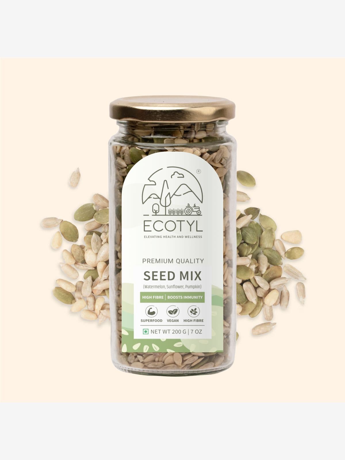 Ecotyl Seed Mix | Sunflower, Pumpkin, and Watermelon Seeds | Unroasted | 200g