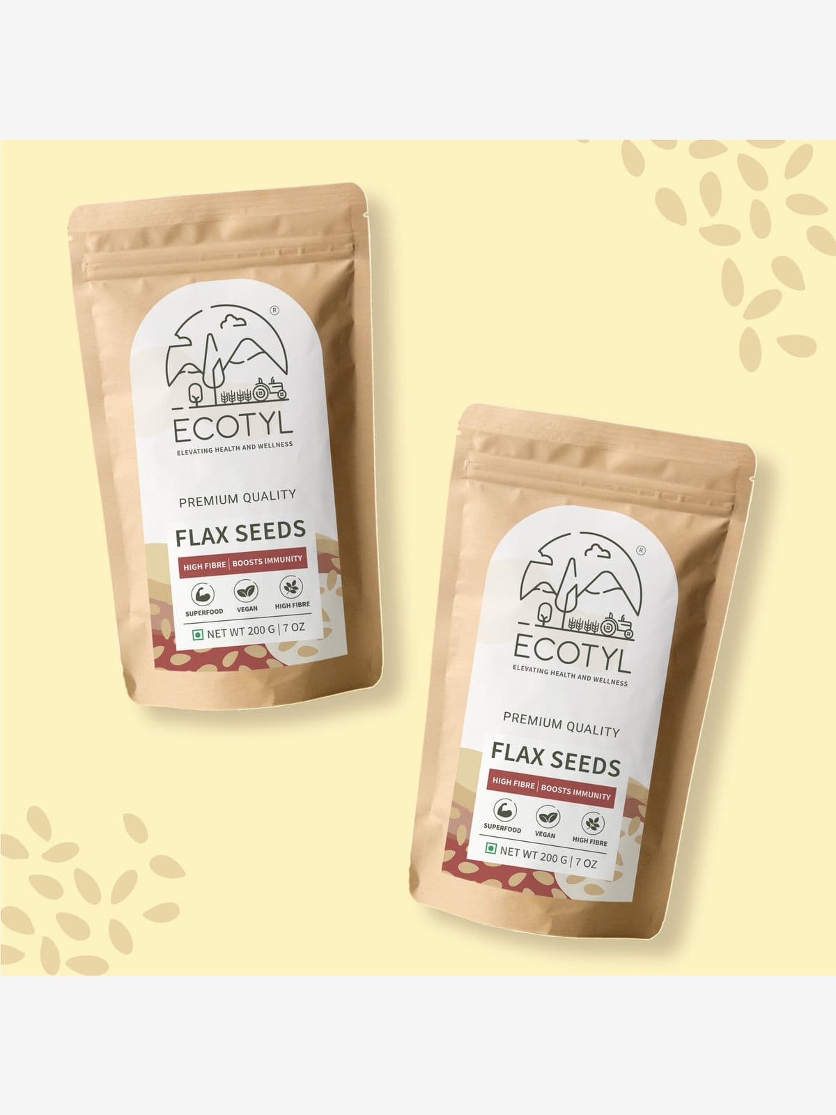 Ecotyl Flax Seeds - Set of 2 | Unroasted | 2 x 200g