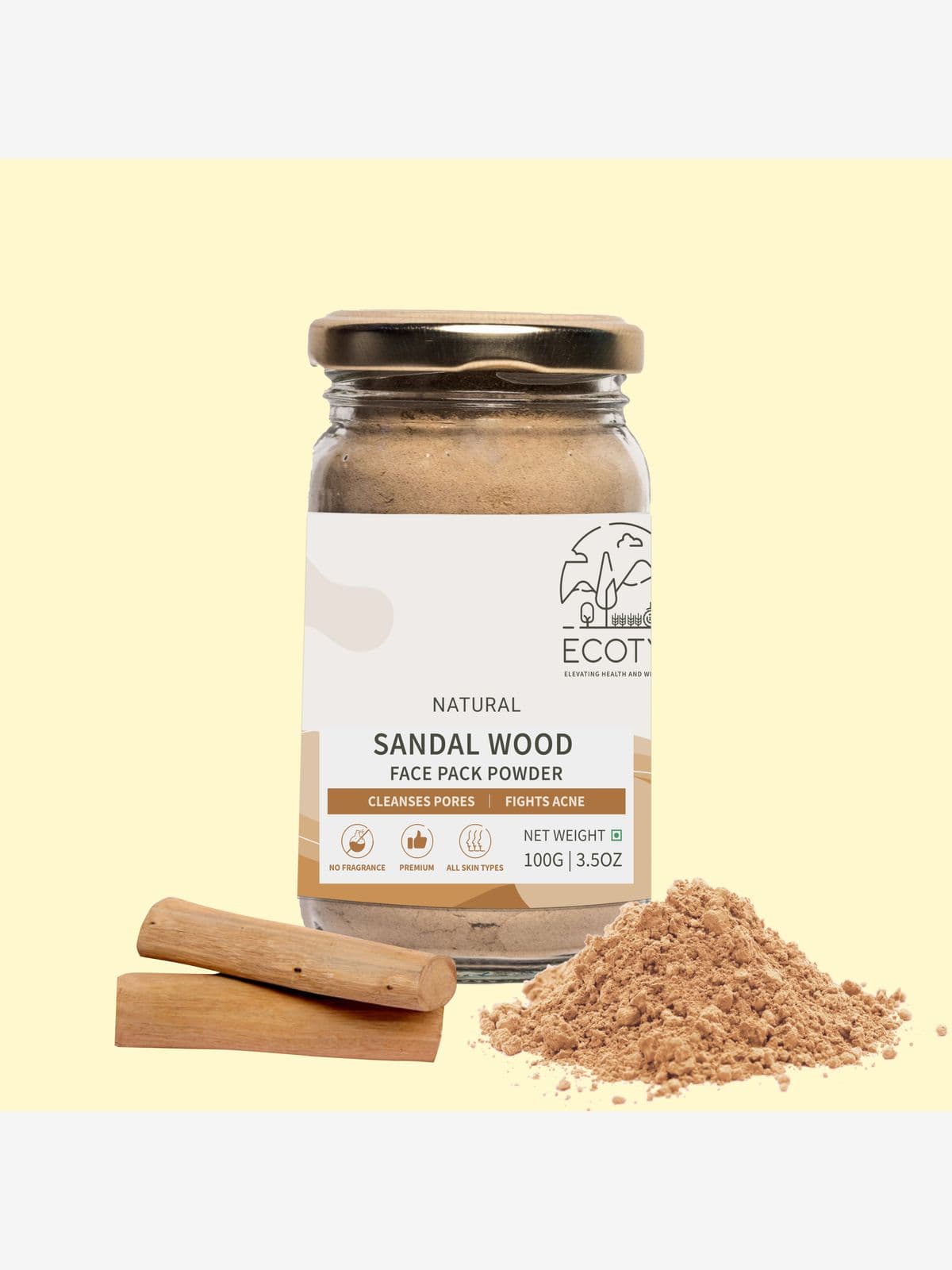 Ecotyl Pure Sandalwood Powder | Face Pack for Skin Brightening & Pore Cleansing | 100g