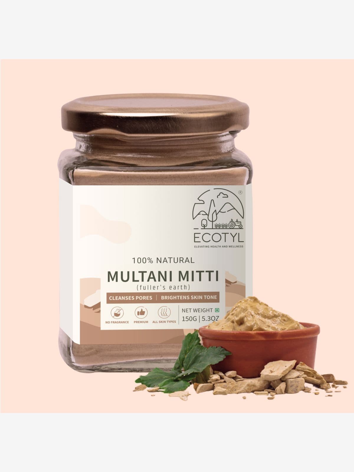 Ecotyl Pure Multani Mitti | Face Pack for Exfoliation & Clear Skin | Bentonite Clay - 150g