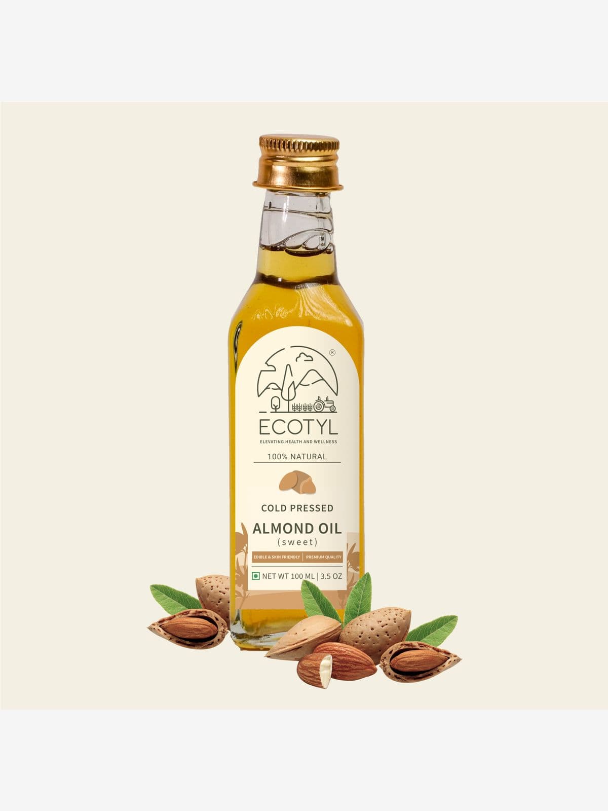  Ecotyl Cold Pressed Almond Oil - Sweet | For Haircare & Skincare | 100ml