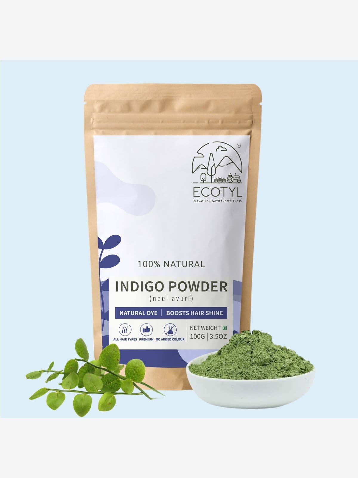 Ecotyl Indigo Powder | Neel Avuri | Natural Hair Dye | Hair Conditioning | 100g