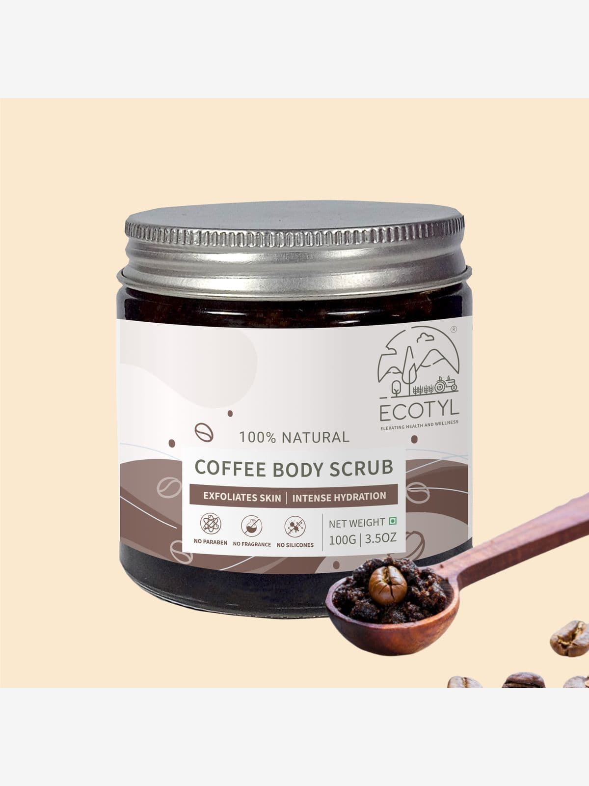 Ecotyl Natural Coffee Body Scrub | For Gentle Exfoliation | No Silicones & Mineral Oil | 100g