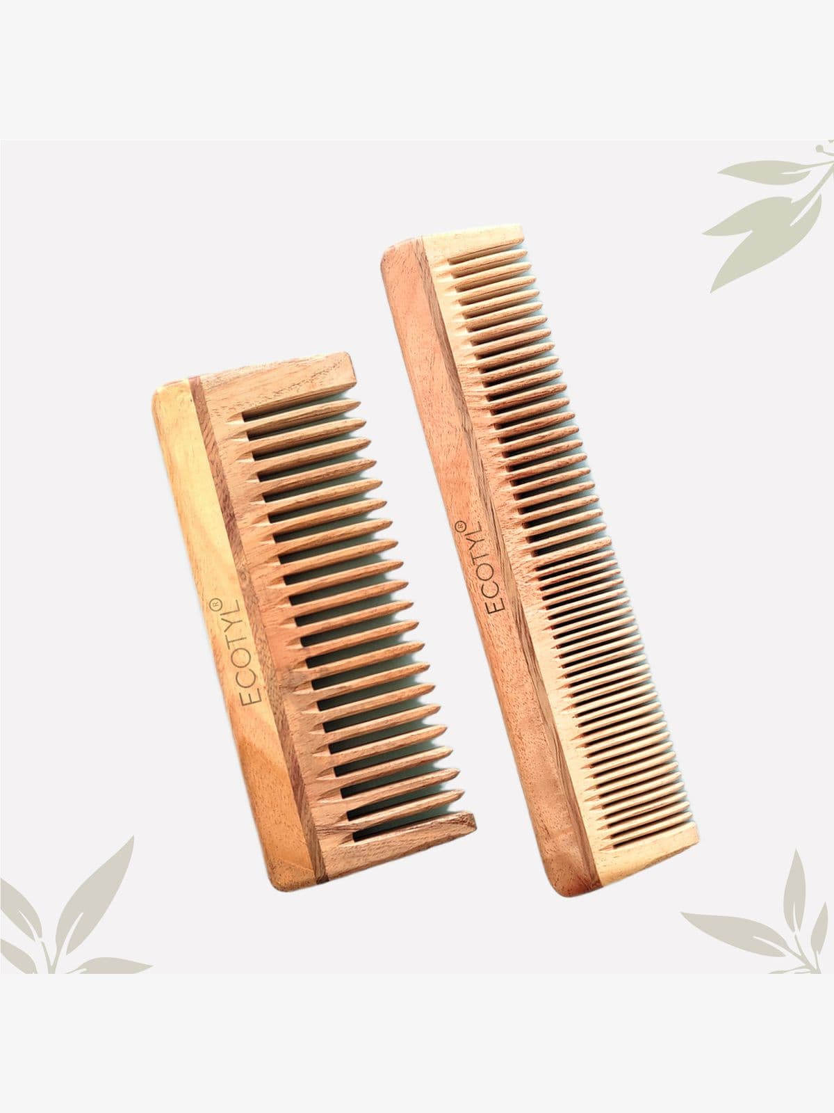 Ecotyl Neem Wood Comb Combo - Detangling Comb & Shampoo Comb | Gentle on Hair | Prevents Dandruff | Set of 2