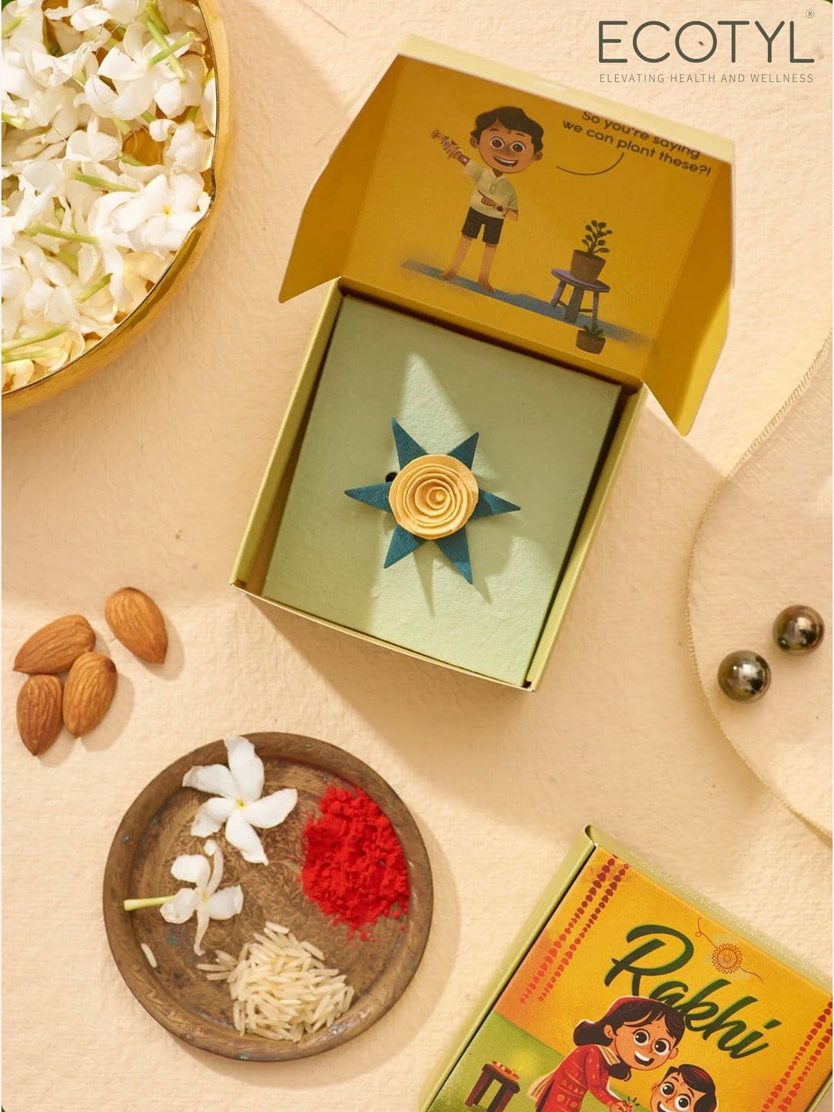 Rakhi Lumba Set (Set Of 4)- Plantable Seed Paper with Kumkum & Chawal