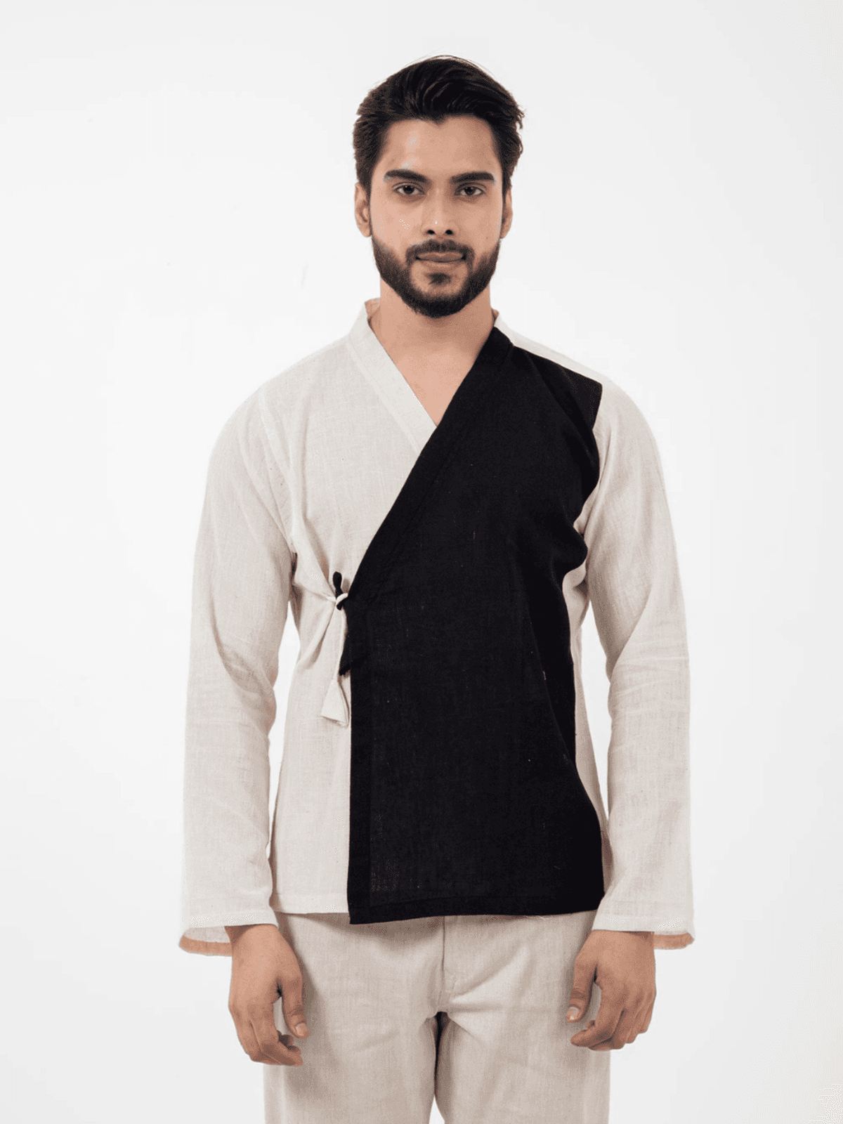 Inkriti Kala Cotton B&W Overlap Mughal Shirt