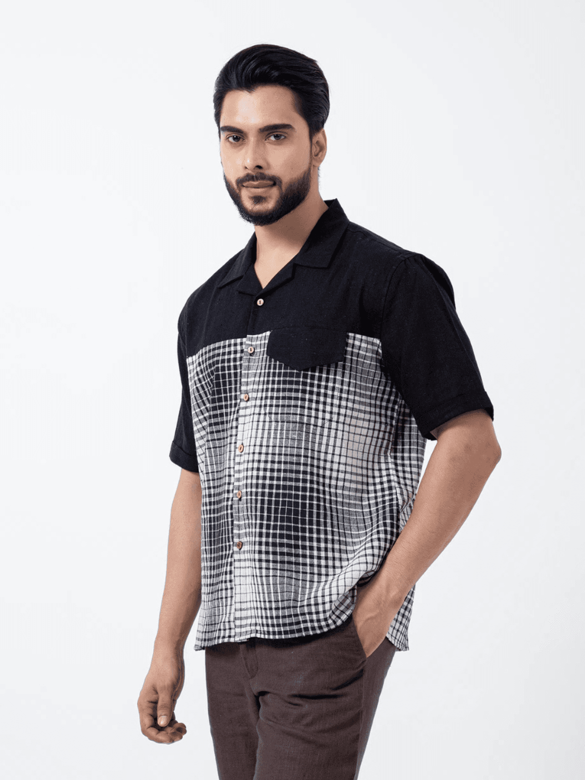 Inkriti Kala Cotton BnW Checks & Flap Holiday Formal Shirt