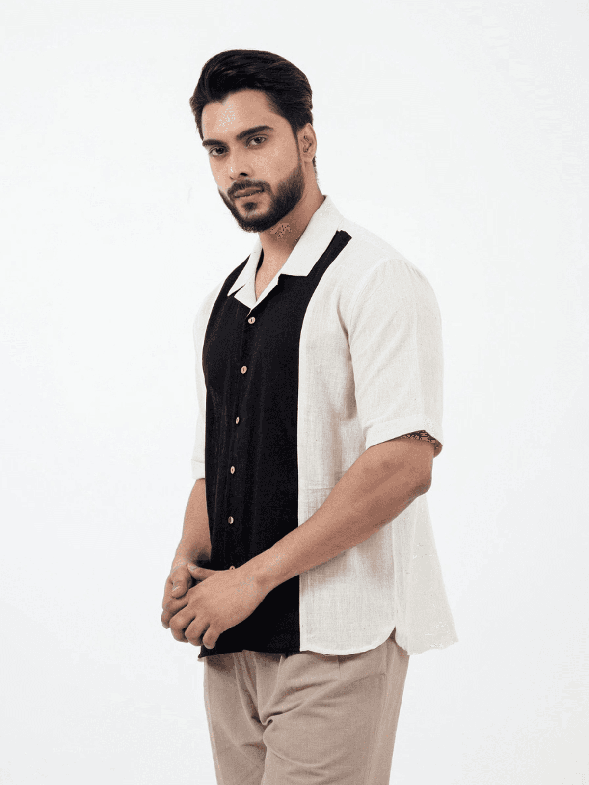 Inkriti Kala Cotton BnW Panel Holiday Formal Shirt