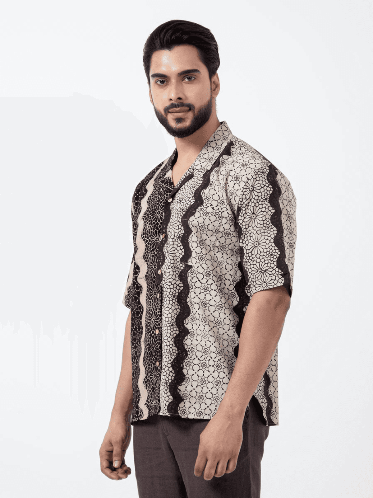 Inkriti Block Printed Black Waves Holiday Formal Shirt