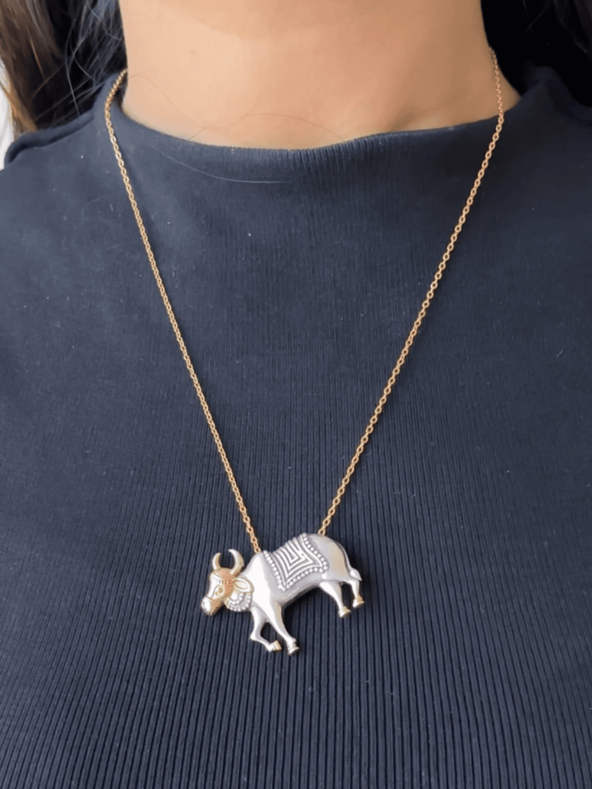 Nandi Pendant and Chain - Dual tone