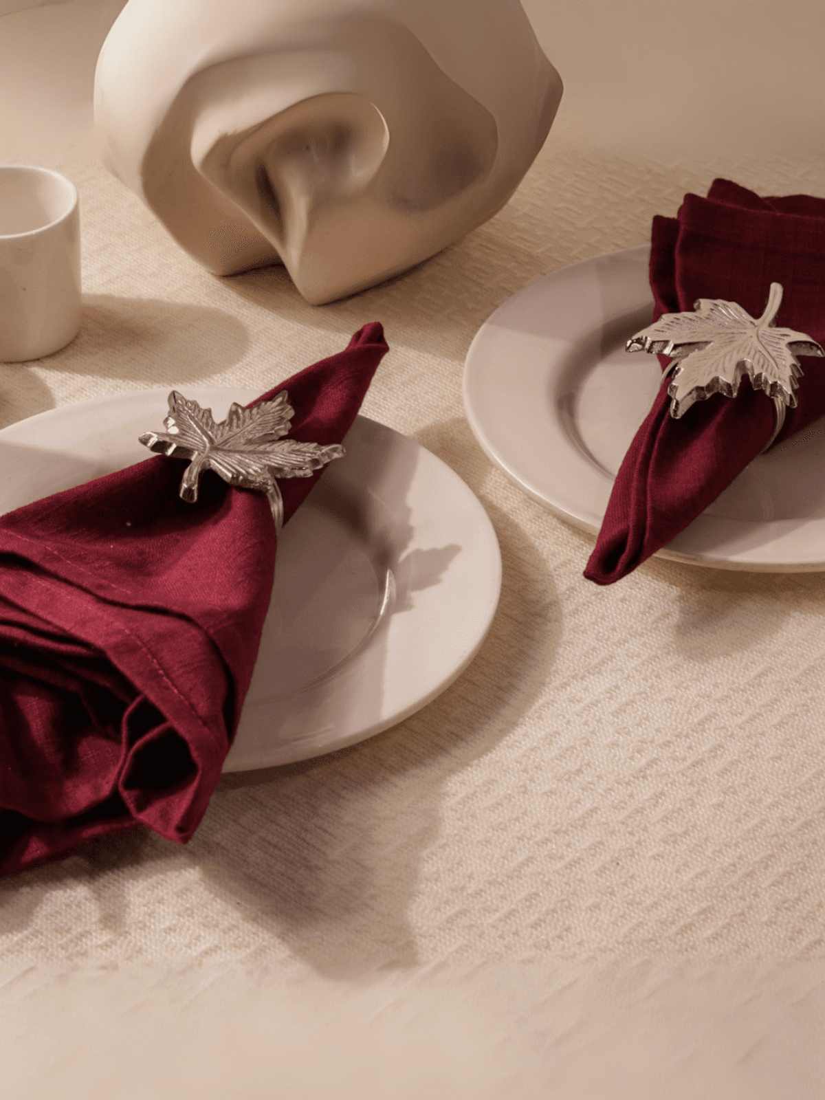 Glimpse Homes Elegant Silver Napkin Rings for Dining Table, Maple Leaf