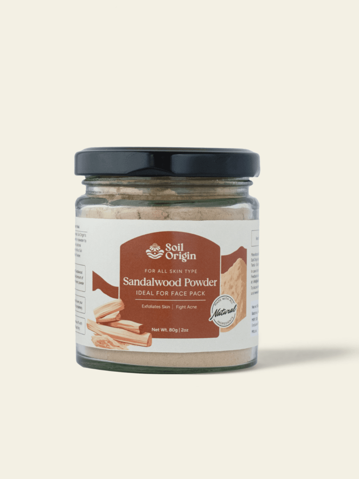 Soil Origin Sandalwood Powder for Face Pack | All Skin Types - 80 Gm