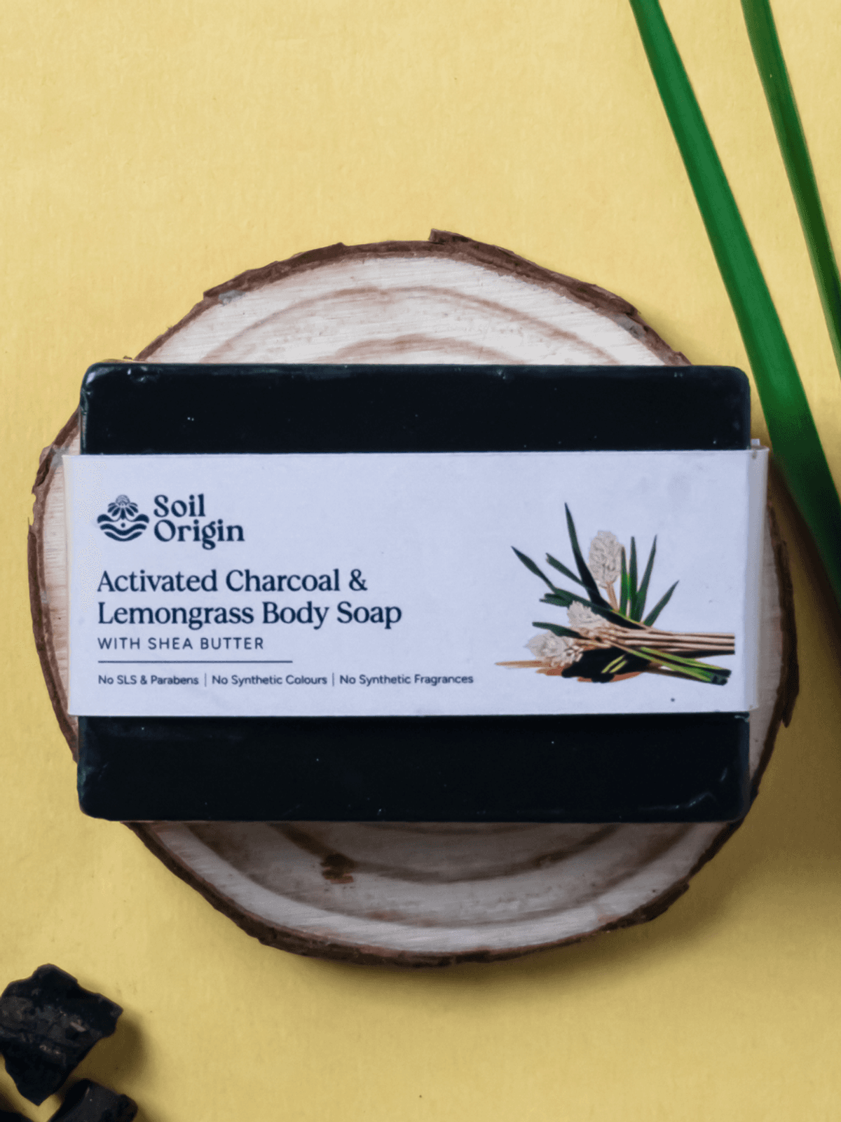 Activated Charcoal & Lemongrass Body Soap | Shea Butter | Handmade | De-Tan Soap - 100 Gm